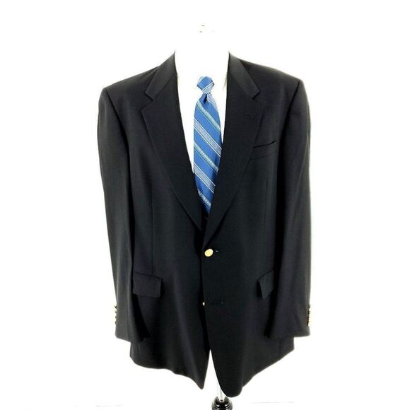 Hart Schaffner Marx Gold Trumpeter Nordstrom Wool 2 Gold Button Blazer 42L Black - Picture 3 of 11